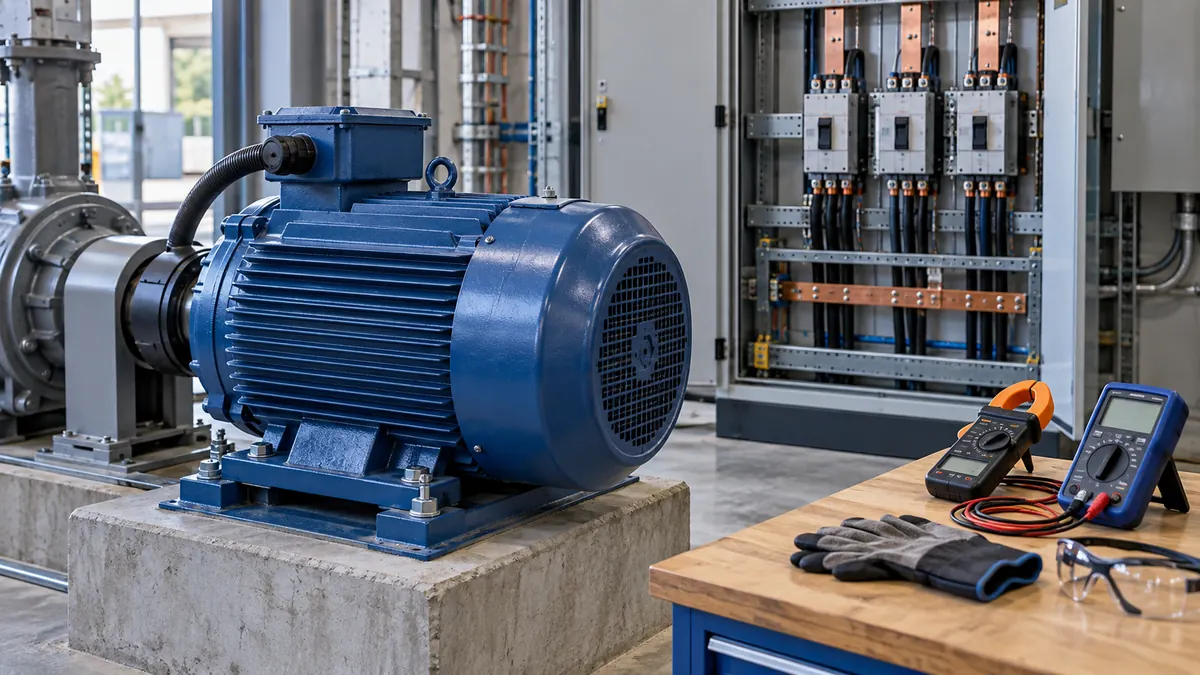 Three-phase industrial motor and 415 volt distribution equipment