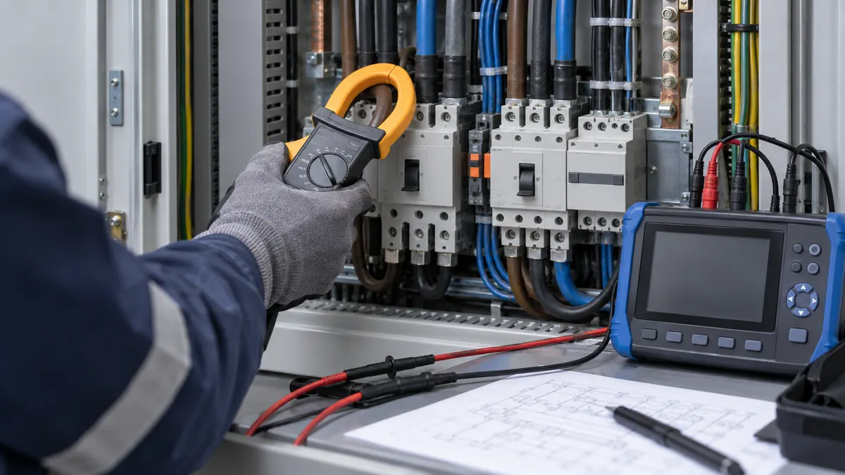 Clamp meter around one insulated conductor in a distribution panel