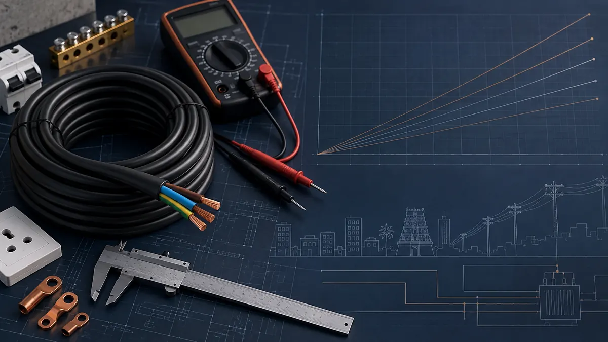 Cable data sheet and conductor sample being reviewed on an engineering desk