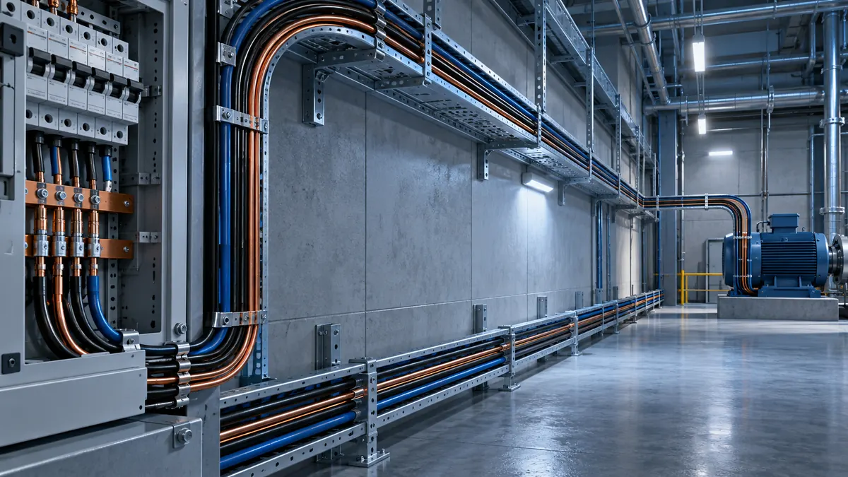 Measured cable route running from a source panel to a distant load
