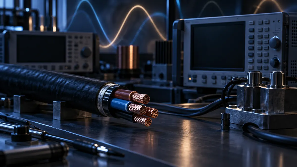 Cable impedance notes with resistance and reactance values beside conductors