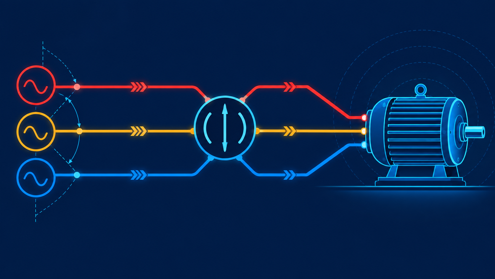 Illustration of three phase paths feeding a balanced load